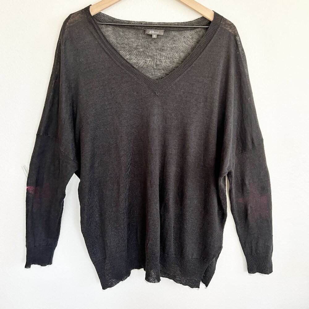 Pure Amici Sweater 100% Linen V-Neck Pullover Pink Star Elbows